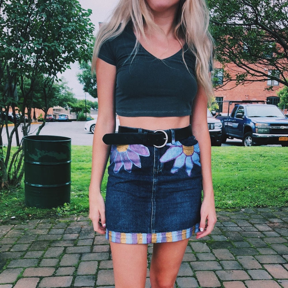 One of a kind Hand painted denim skirt